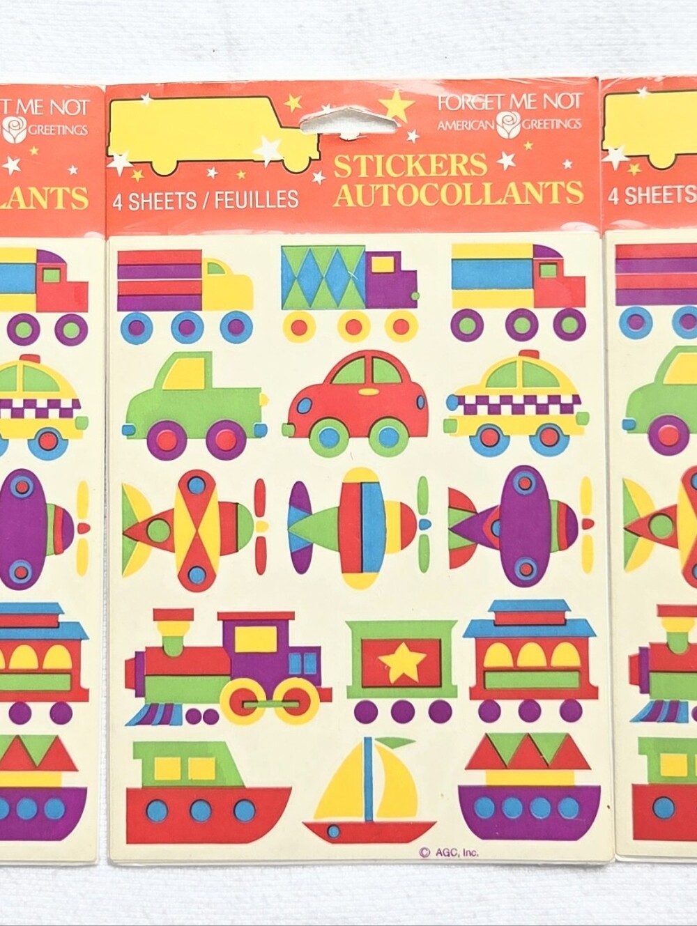 Stickers Vintage New AMERICAN GREETINGS FORGET ME NOT TRUCKS TRAINS PLANES 3pks